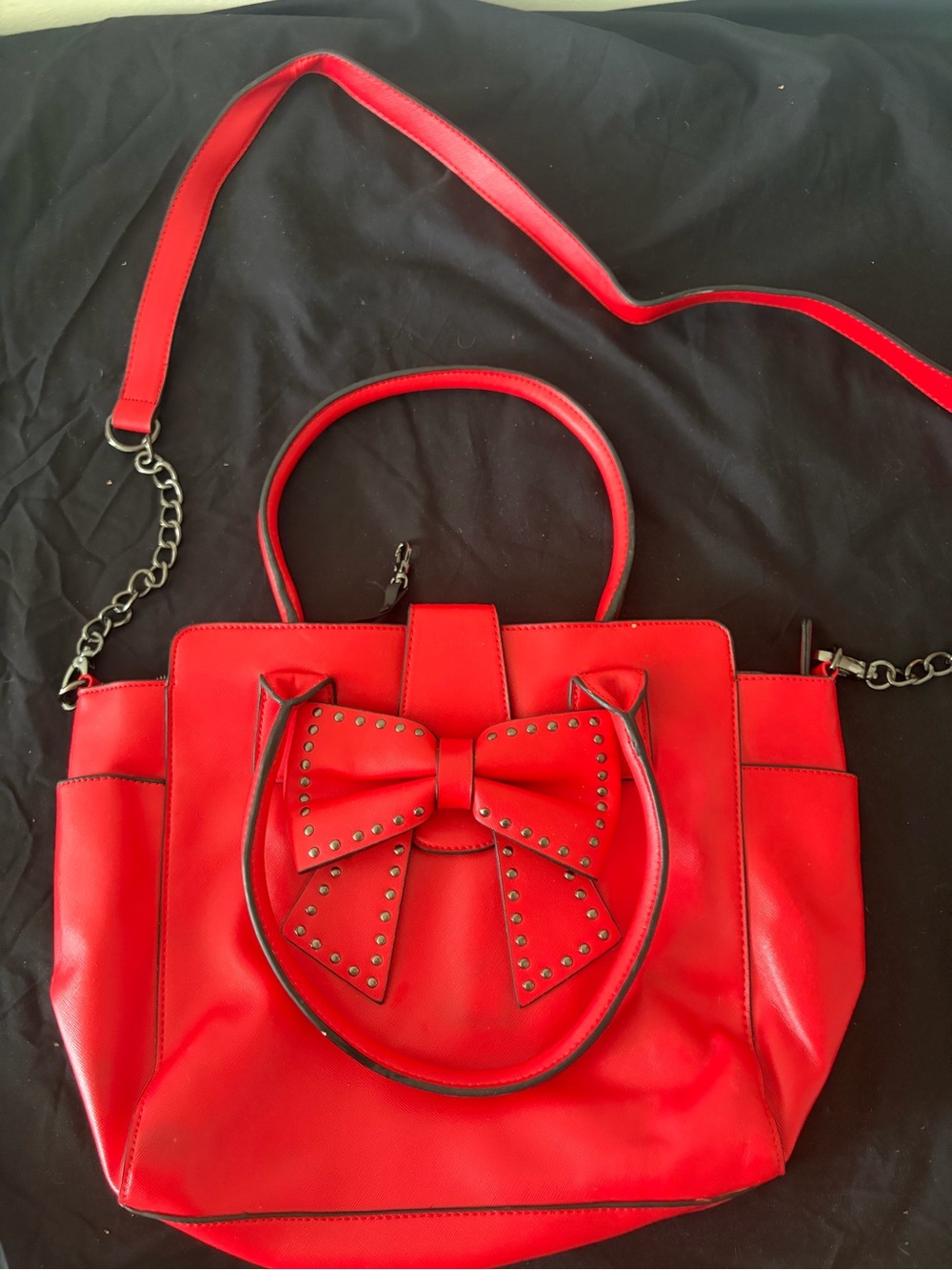 Betsey Johnson Red Studded Bow Satchel Crossbody